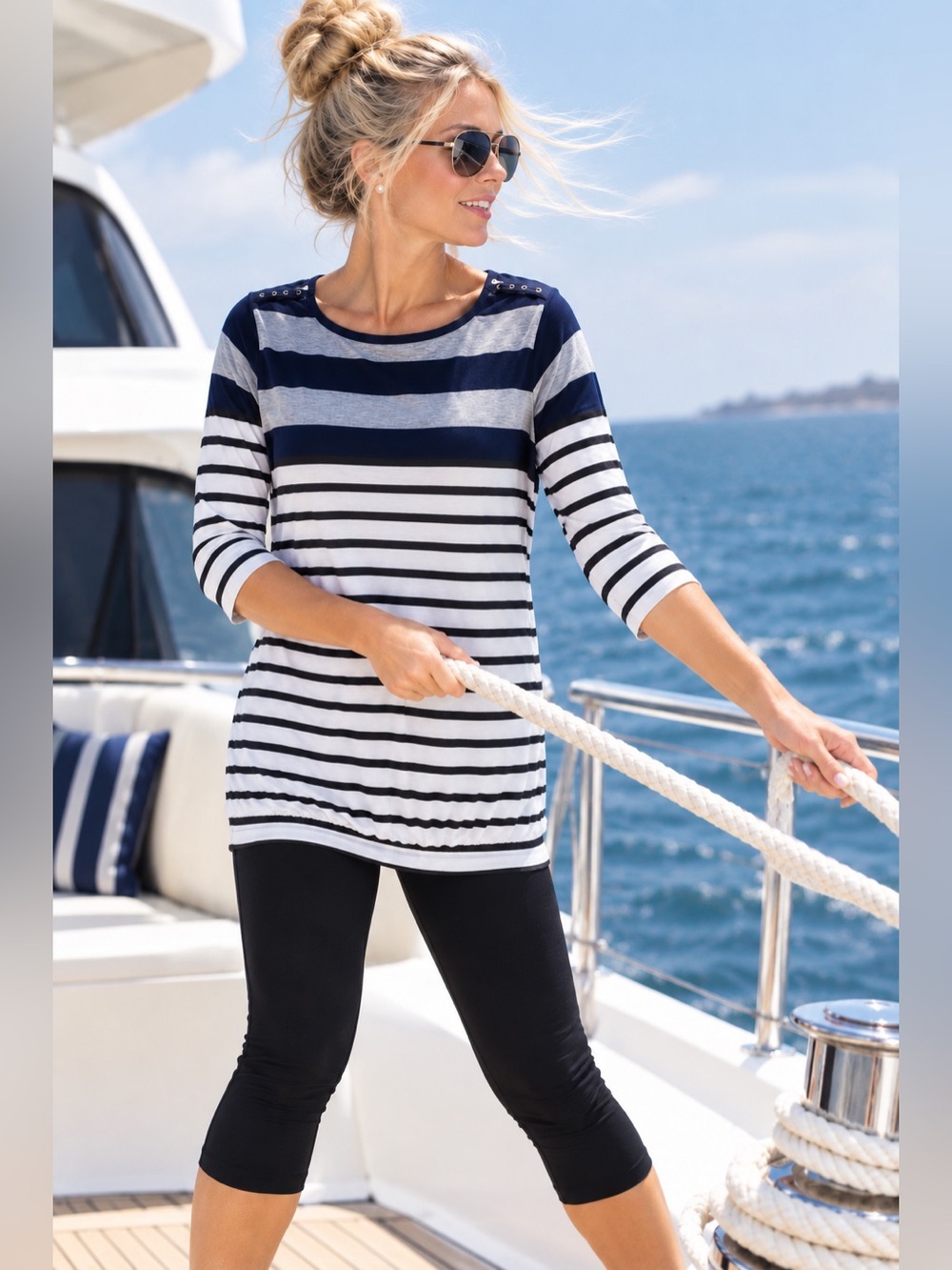 White House Black Market Striped Tunic Top – Size M